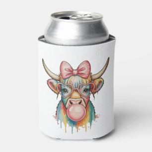 Pink Coquette Bow Highland Cow Bubblegum Can Cooler