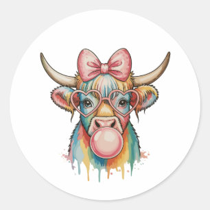 Pink Coquette Bow Highland Cow Bubblegum Classic Round Sticker