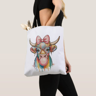 Pink Coquette Bow Highland Cow Bubblegum Tote Bag