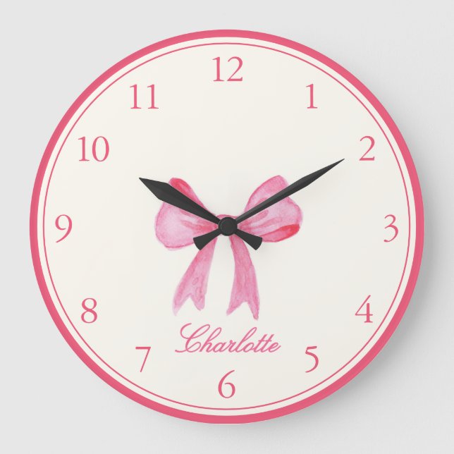 Pink Coquette Bow Large Clock (Front)