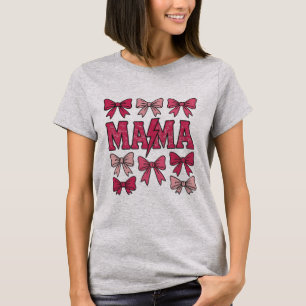 Pink Coquette Bow Mama Lightening Bolt Mum T-Shirt