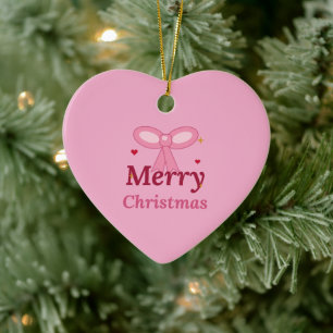 Pink Coquette Bow Merry Christmas Large Desk Mat Ceramic Tree Decoration