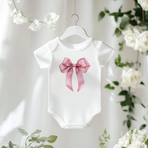Pink Coquette Bow minimalist birthday Baby Bodysuit
