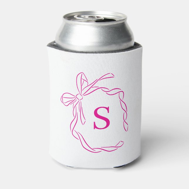 Pink Coquette Bow Monogram  Can Cooler (Can Back)