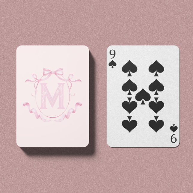 Pink Coquette Bow Monogram Custom Playing Cards (Creator Uploaded)