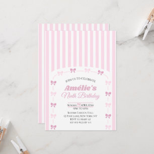 Pink Coquette Bow Ninth Birthday Party Invitation