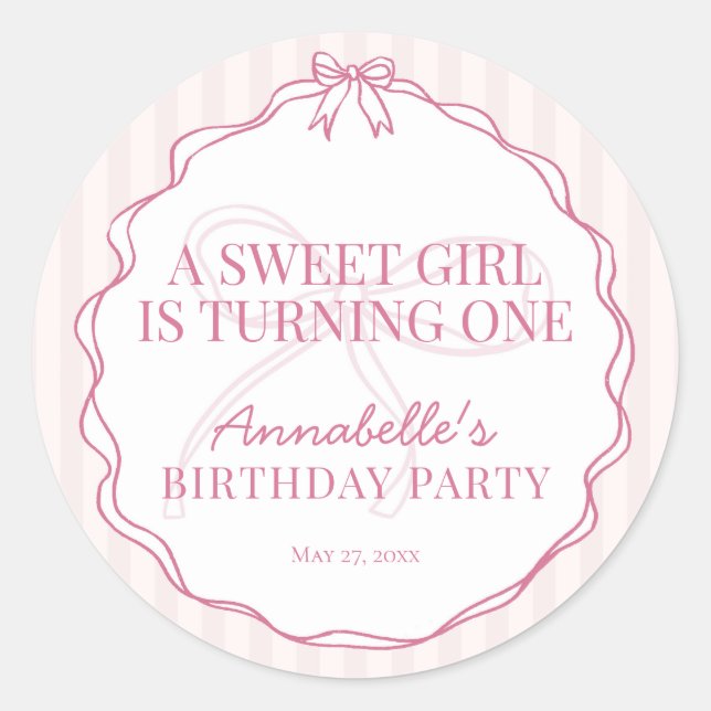 Pink Coquette Bow Pastel Birthday Invite Seal (Front)