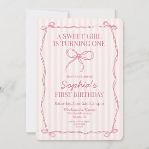Pink Coquette Bow Pastel Birthday Party Invitation