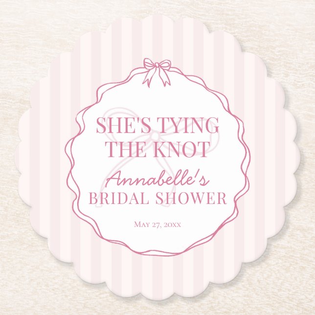 Pink Coquette Bow Pastel Bridal Shower Brunch Paper Coaster (Front)