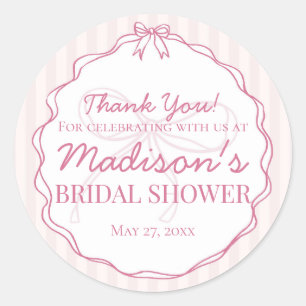 Pink Coquette Bow Pastel Bridal Shower Favour Classic Round Sticker