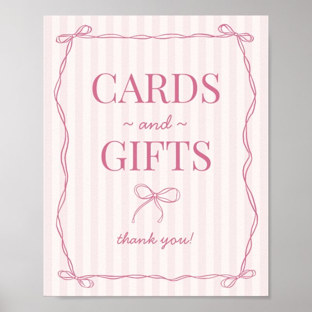 Pink Coquette Bow Pastel Cards and Gifts Sign (Front)