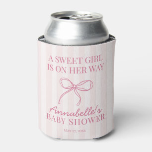 Pink Coquette Bow Pastel Striped Baby Shower Favou Can Cooler
