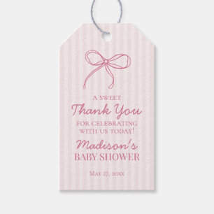 Pink Coquette Bow Pastel Striped Baby Shower Favou Gift Tags