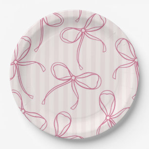 Pink Coquette Bow Pastel Striped Table Decor Paper Plate