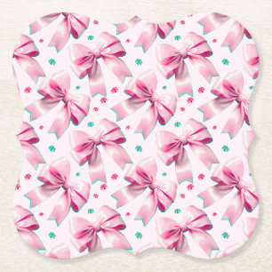 Pink Coquette Bow Pattern Paper Coaster