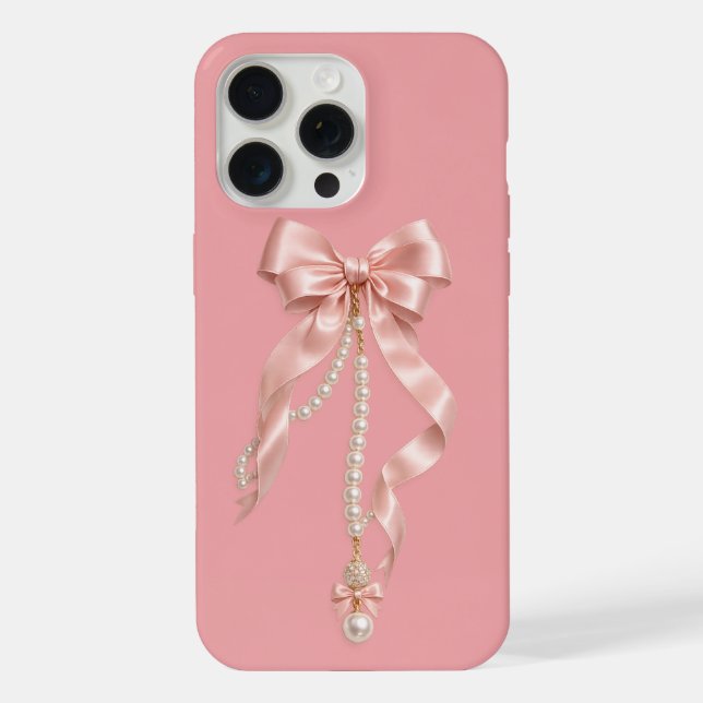 Pink Coquette Bow Pearl iPhone 15 Pro Max Case (Back)