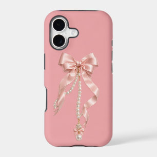 Pink Coquette Bow Pearl iPhone 17 Case Aesthetic