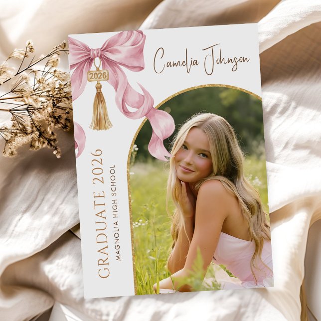 Pink Coquette Bow Photo 2026 Graduation Party Invitation (Creator Uploaded)