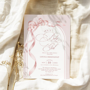 Pink Coquette Bow Ribbon Girl Baby Shower Invitation
