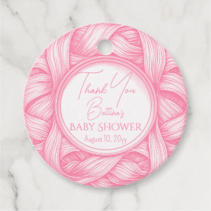 Pink Coquette Bow Ribbon Toile de Jouy Baby Shower Favour Tags