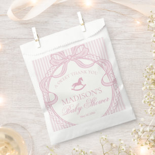 Pink Coquette Bow Rocking Hors Baby Shower Dessert Favour Bags