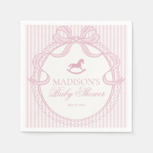 Pink Coquette Bow Rocking Hors Baby Shower Dessert Napkin