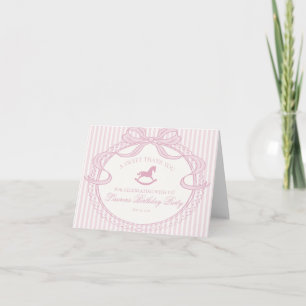 Pink Coquette Bow Rocking Hors Birthday Thank You  Card