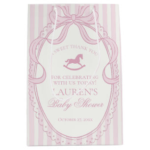 Pink Coquette Bow Rocking Horse Baby Shower Favors Medium Gift Bag