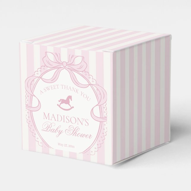 Pink Coquette Bow Rocking Horse Baby Shower Favour Box (Front Side)