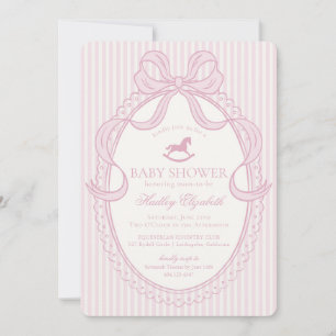 Pink Coquette Bow Rocking Horse Baby Shower Invitation