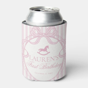 Pink Coquette Bow Rocking Horse Birthday Favor Can Cooler