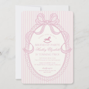 Pink Coquette Bow Rocking Horse Birthday Invitation