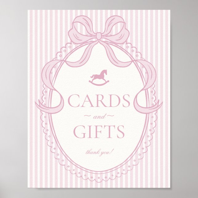 Pink Coquette Bow Rocking Horse Cards & Gifts Poster (Front)