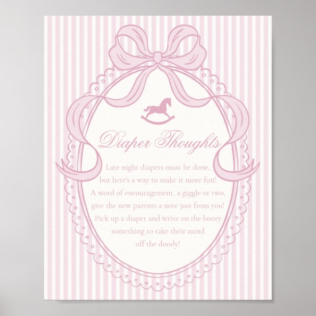 Pink Coquette Bow Rocking Horse Diaper Thoughts Poster (Front)