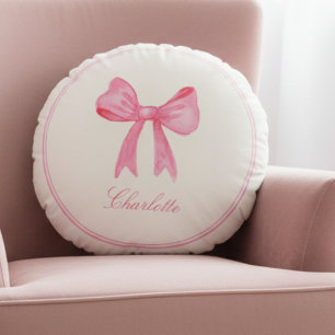 Pink Coquette Bow Round Cushion
