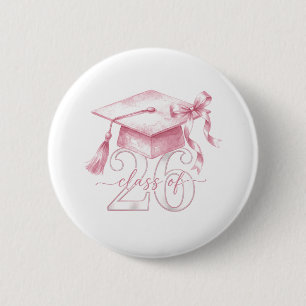 Pink Coquette Bow Senior Class of 2026 Senior Girl 6 Cm Round Badge