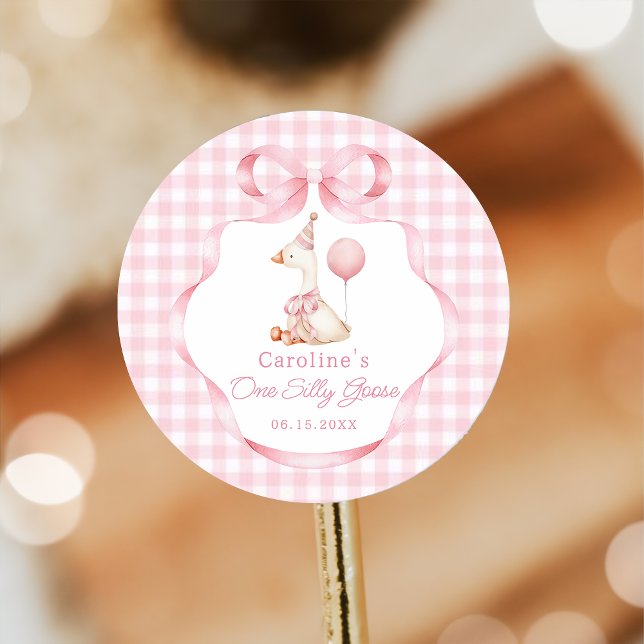 Pink Coquette Bow Silly Goose 1st Birthday Sticker (Creator Uploaded)
