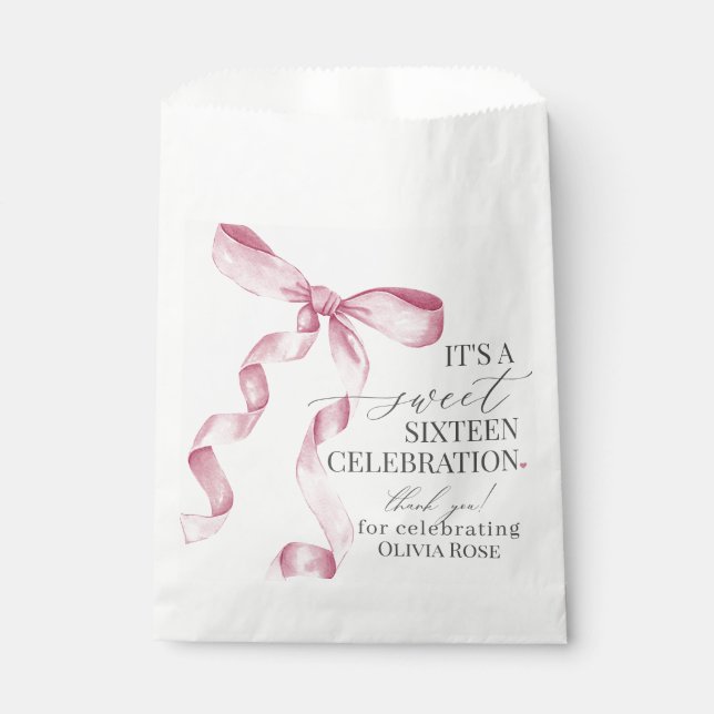 Pink Coquette Bow Sweet 16 Birthday Party Dessert  Favour Bags (Front)