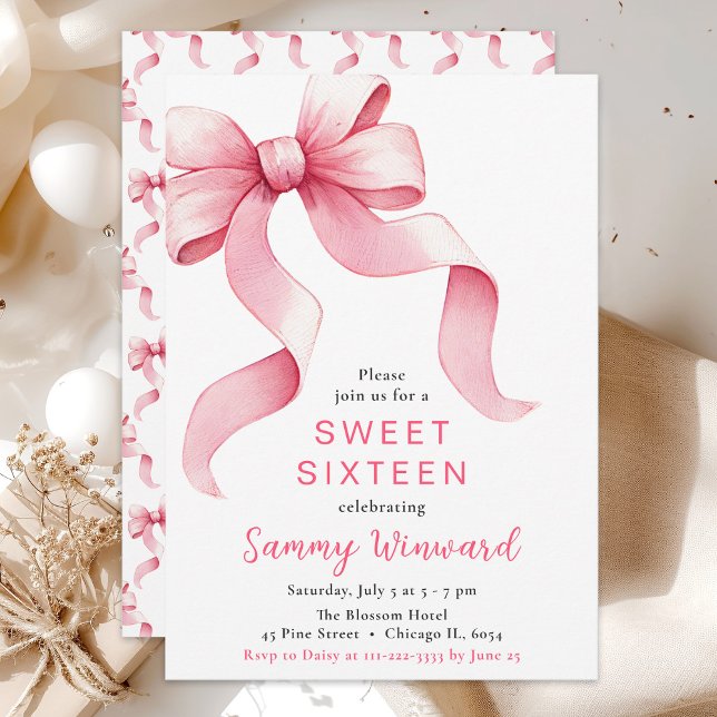 Pink Coquette Bow Sweet Sixteen Invitation (Creator Uploaded)