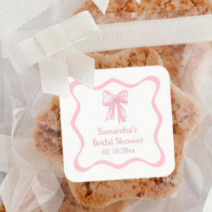 Pink Coquette Bow Tying the Knot Bridal Shower  Square Sticker