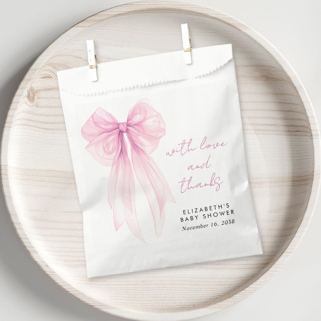 Pink Coquette Bow Watercolor Baby Girl Shower Favour Bags (Creator Uploaded)