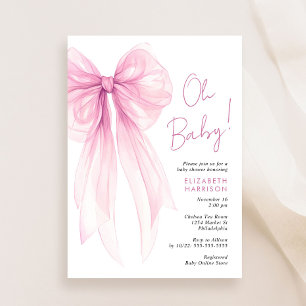 Pink Coquette Bow Watercolor Baby Girl Shower Invitation