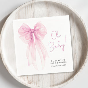 Pink Coquette Bow Watercolor Baby Girl Shower Napkin