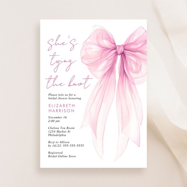 Pink Coquette Bow Watercolor Bridal Shower Invitation (Creator Uploaded)