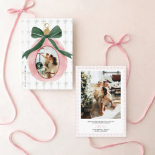 Pink Coquette Bow Watercolor Christmas Photo Card