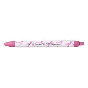 Pink Coquette Bow with Stars Script Name Monogram Black Ink Pen