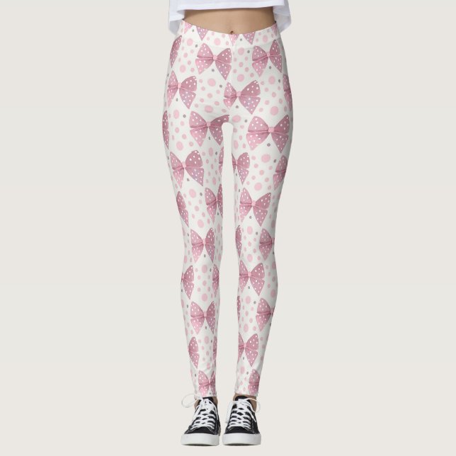 Pink coquette bows and dots leggings (Front)