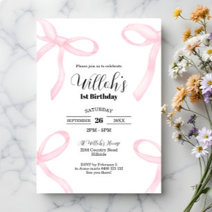 Pink Coquette Bows Birthday Invitation