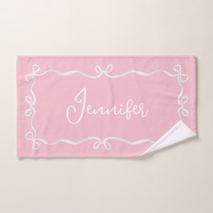 Pink Coquette Bows Hand Towel, Custom Name Towel