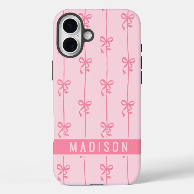 Pink Coquette Bows Modern Personalised Name Girly Case-Mate iPhone Case (Back)